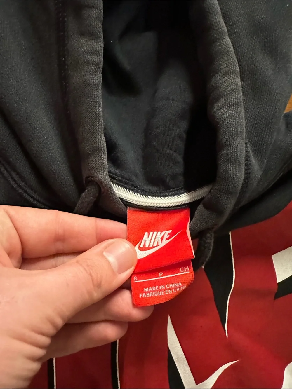 Y2k Nike Black Pullover Hoodie S Big Front Graphic Check Swoosh Red Tag